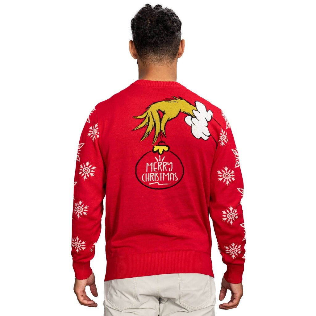 Grinch Head Santa Hat Wreath Sweater - XS