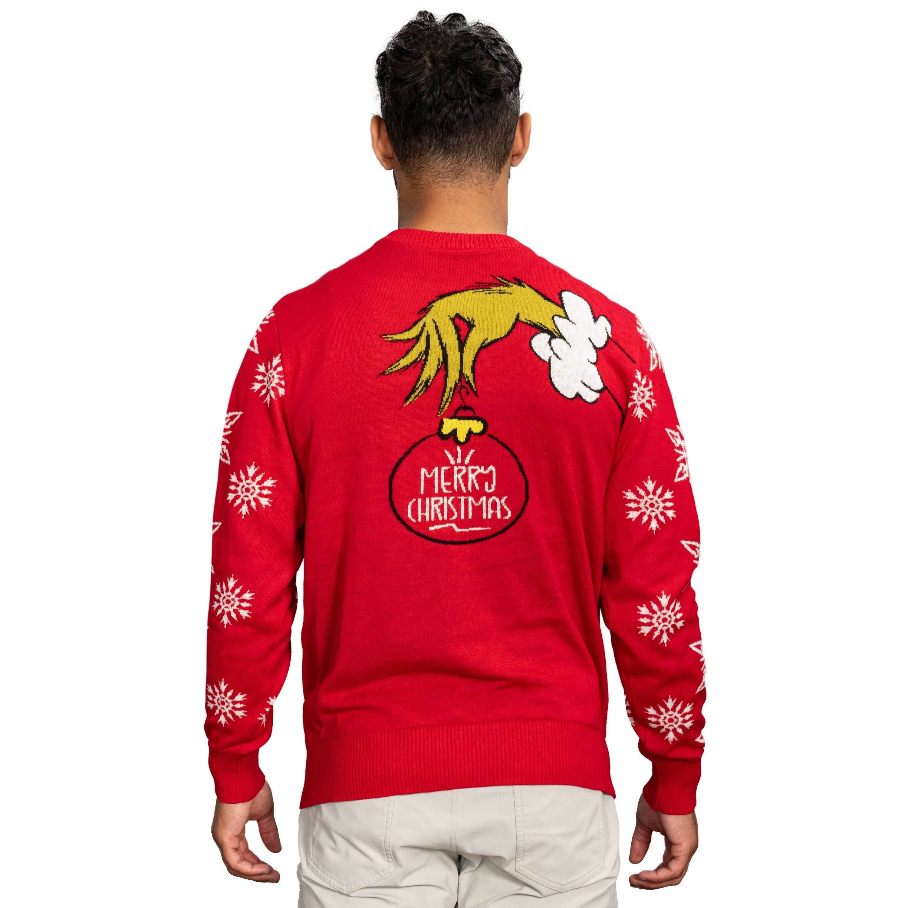 Grinch Head Santa Hat Wreath Sweater - XS