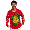 Grinch Head Santa Hat Wreath Sweater - XS