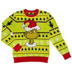 Grinch Head Santa Hat Wreath Sweater - XS