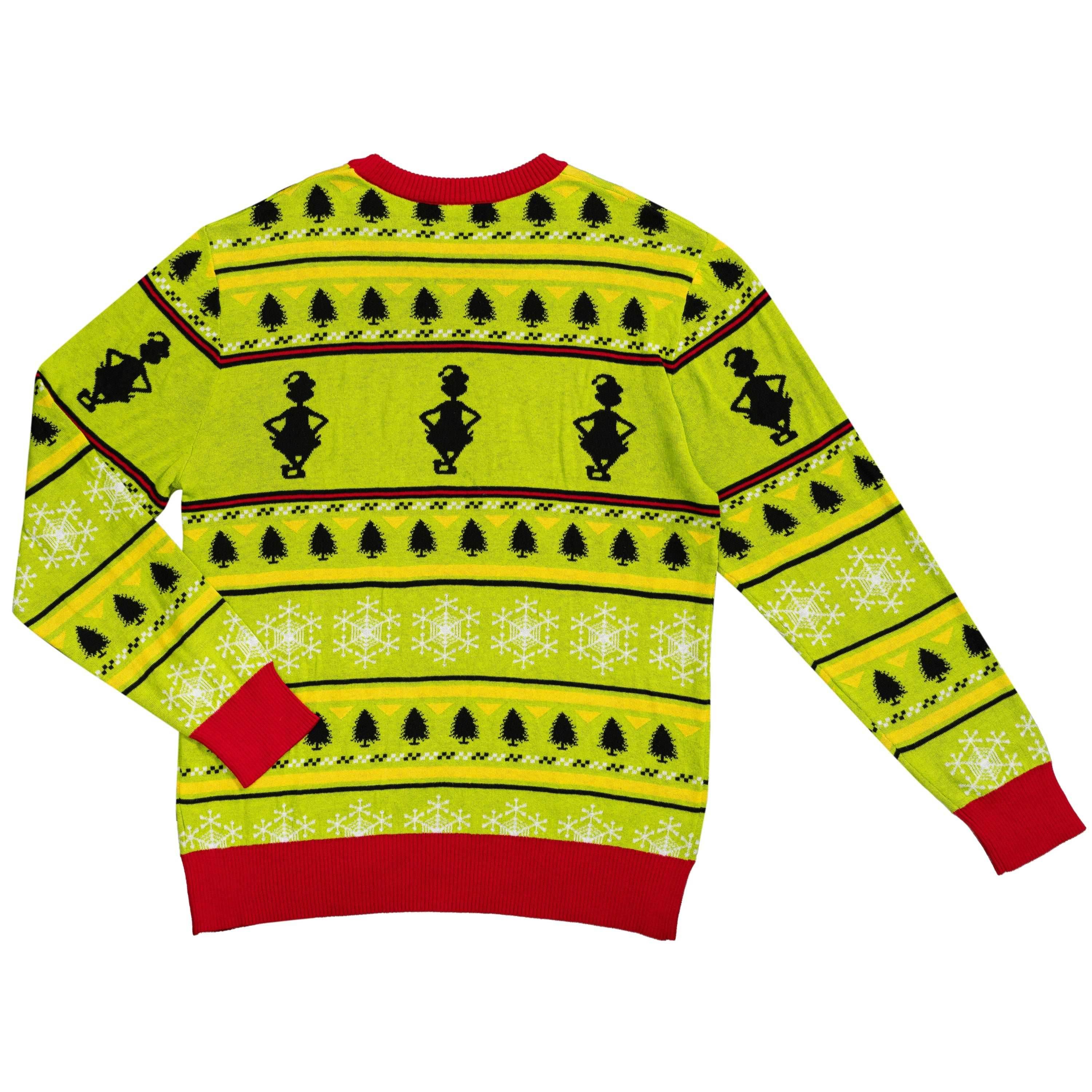 Grinch Head Santa Hat Wreath Sweater - XS