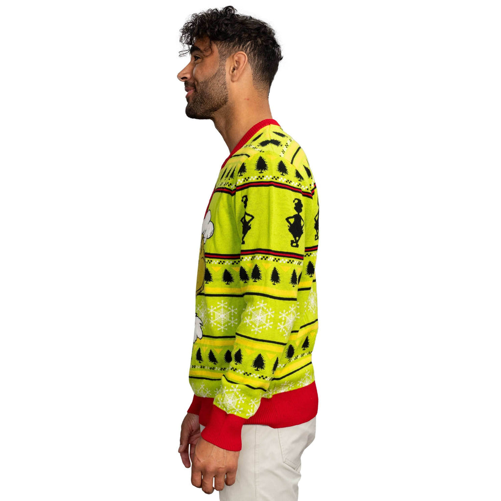 Grinch Head Santa Hat Wreath Sweater - XS