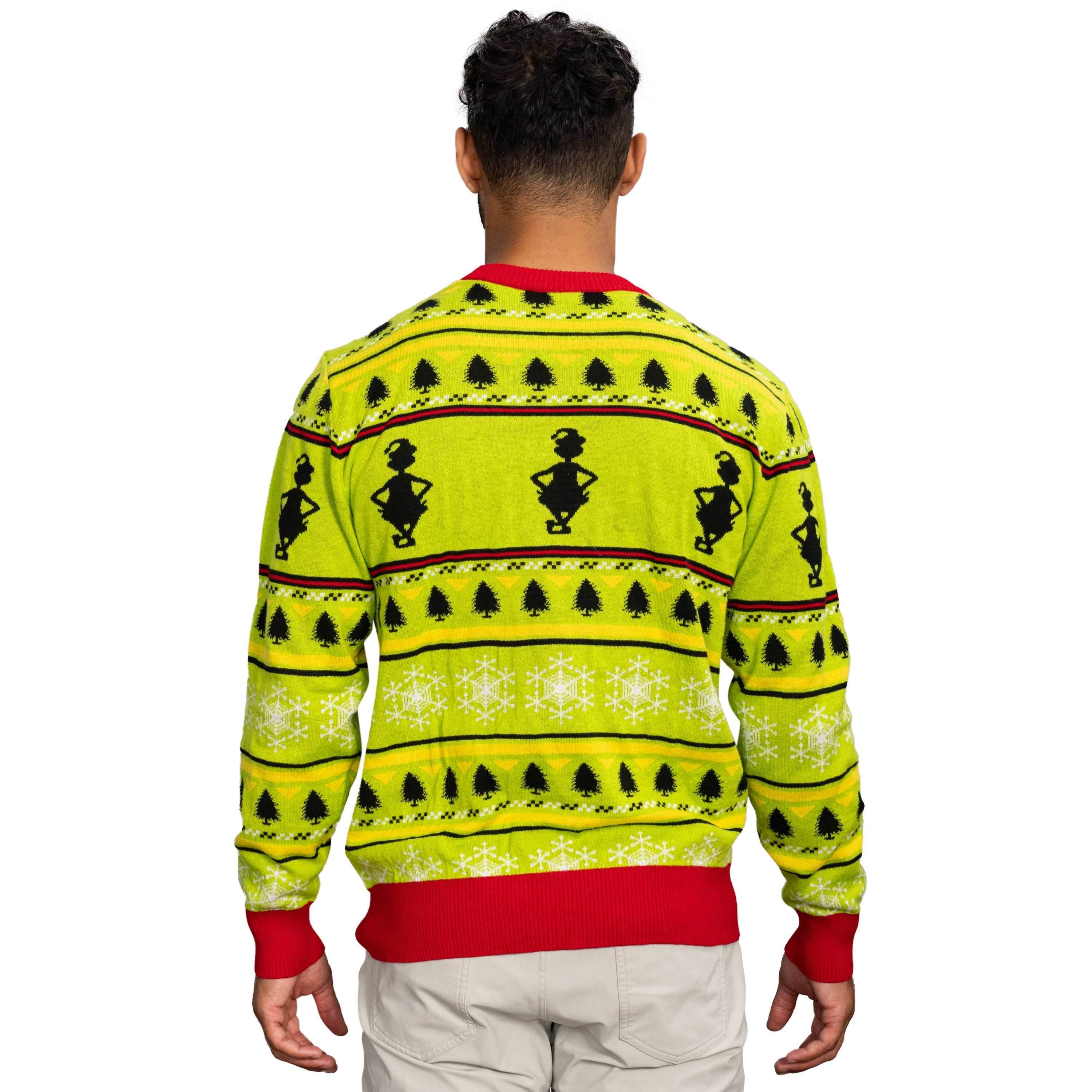 Grinch Head Santa Hat Wreath Sweater - XS