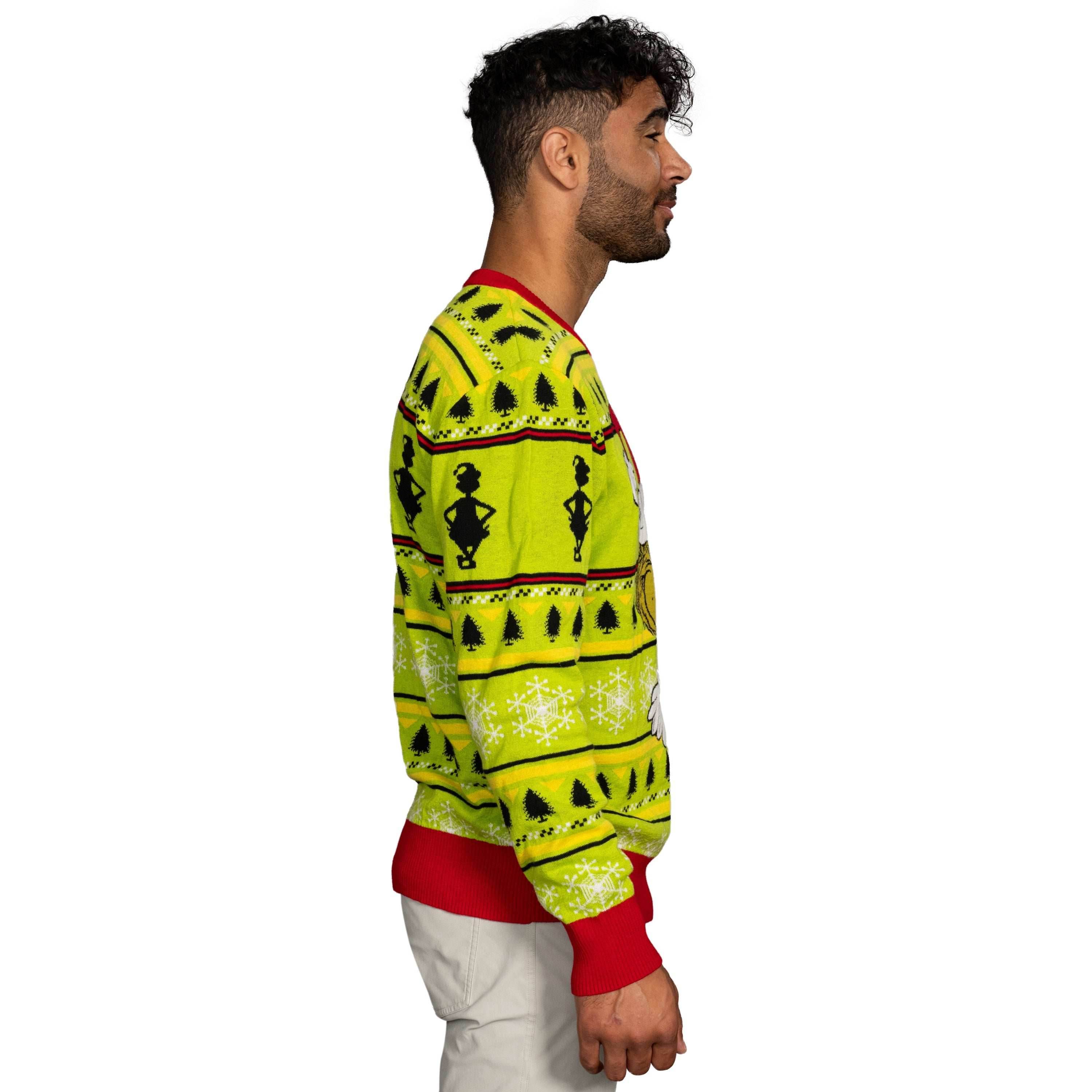 Grinch Head Santa Hat Wreath Sweater - XS