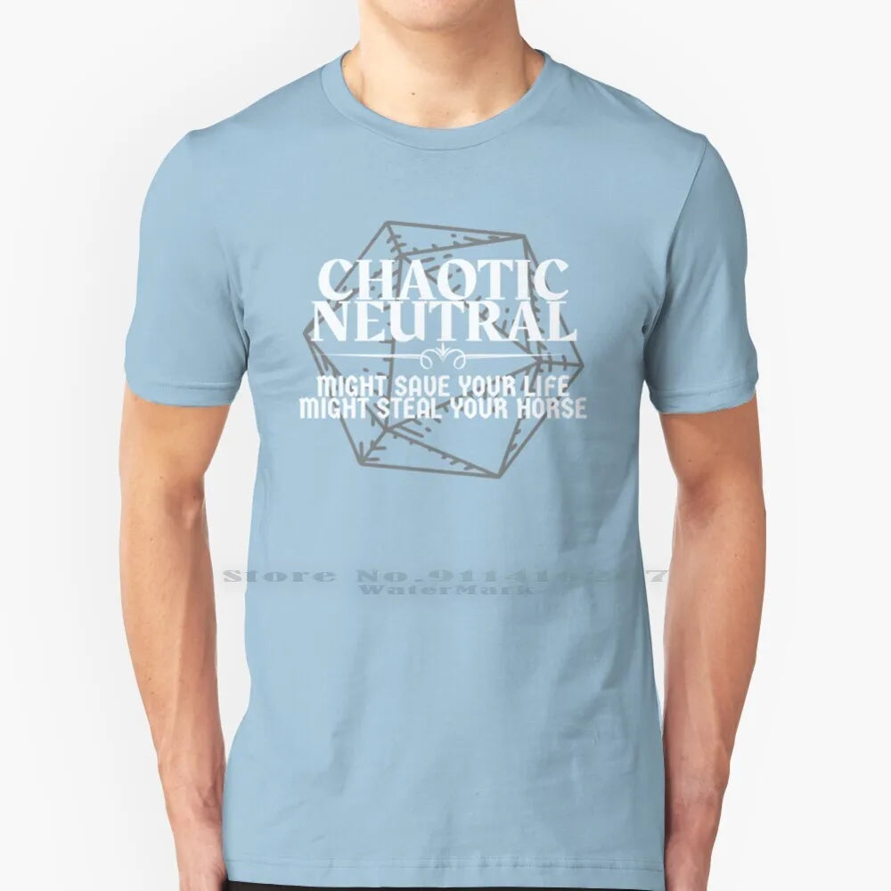 "Chaotique neutre-pourrait vous sauver la vie. Pourrait voler votre cheval" t-shirt imprimé d'alignement des personnages du mdn 100% pur coton mdn