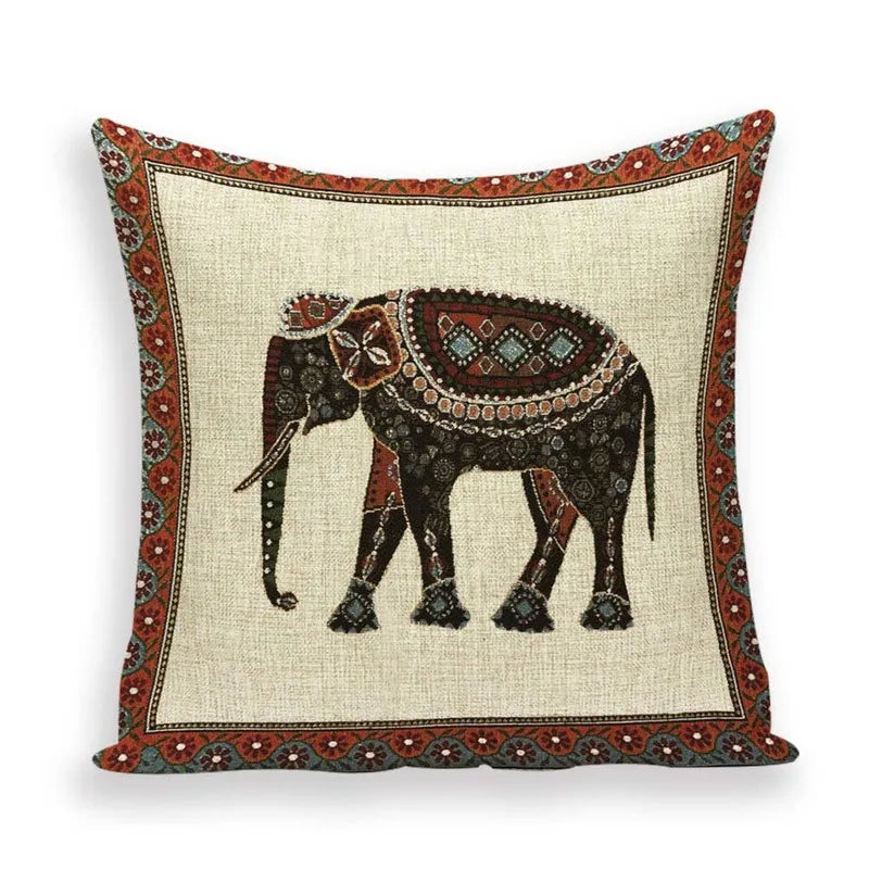 Funda de cojín encantadora de la India, fundas de almohada étnicas de elefante marroquí para coche, fundas de almohada de lino para sofá, fundas de almohada de animales Woondecoratie