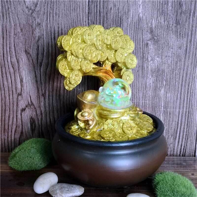 Creative Resin Gold Money Tree Water Fountain With LED - US
