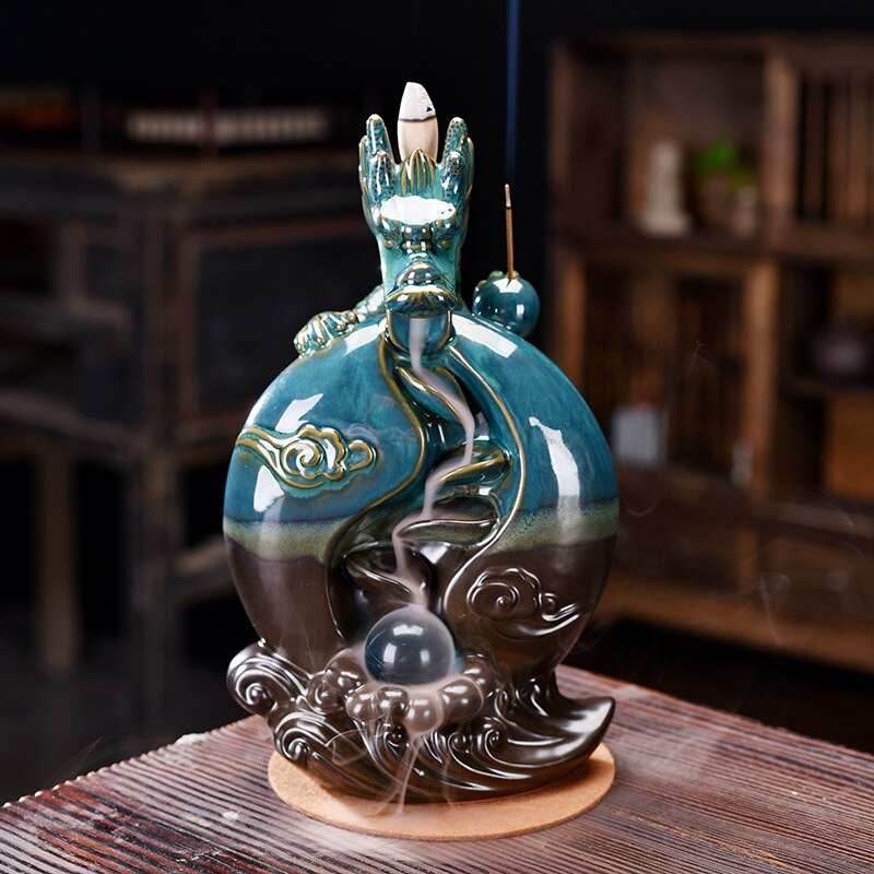Dragon With Crystal Ball Large Waterfall Backflow Incense Burner - 