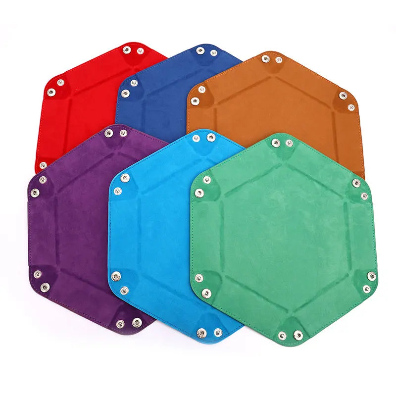 Caja de bandeja para dados plegable de cuero PU, bandeja cuadrada hexagonal plegable para monedas, juego de dados en 6 colores