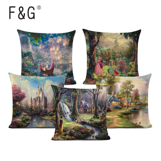 Beautiful Fairy Tale Linen Cushion Cover American Countryside Fields Gardens Scenery Art Oil Painting Decorative Pillowcase