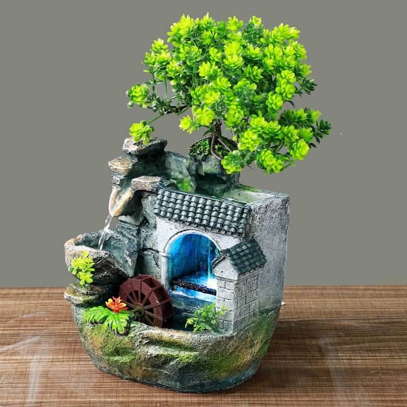 Rockery Tabletop Waterfall Bonsai Tree Fountain - US