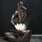 Lotus Of Life Flower Waterfall Backflow Incense Burner - Brown