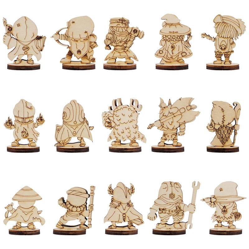 DND Fantasy Miniatures 14 classes de personnages mignons, ensemble de figurines découpées au laser en bois 2.5D, échelle 28 mm