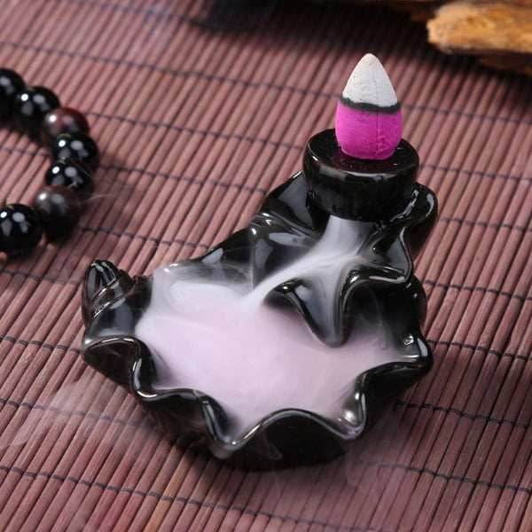 Lotus Leaf Waterfall Backflow Incense Burner - Black