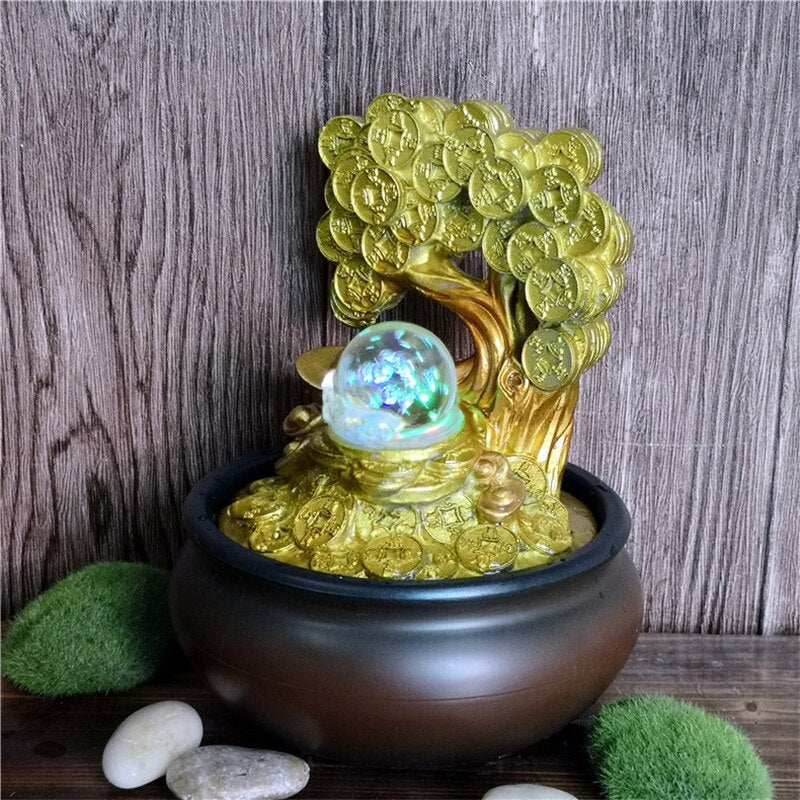 Creative Resin Gold Money Tree Water Fountain With LED - US
