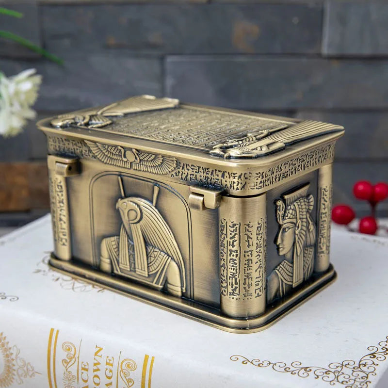 Vintage Egypt Pharaoh Metal Relief Jewelry Box Egyptian Gift Storage Case Home Art Craft Decoration Organizer Casket Chest