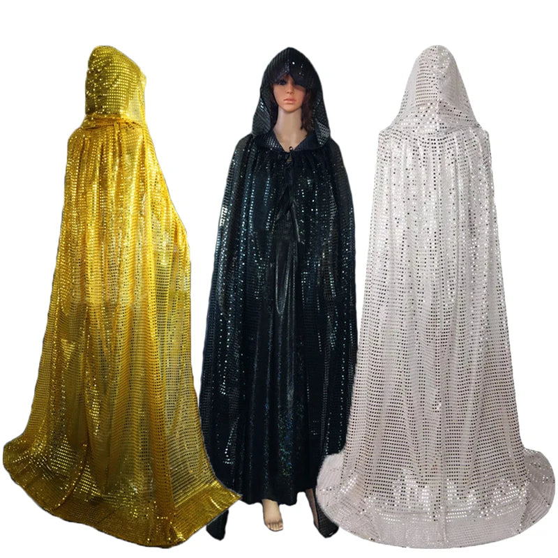 Cape à capuche gothique à paillettes pour adultes, Costume de Cosplay Wicca, Cape de sorcière, Costumes d'halloween, scène de vampire, fête fantaisie