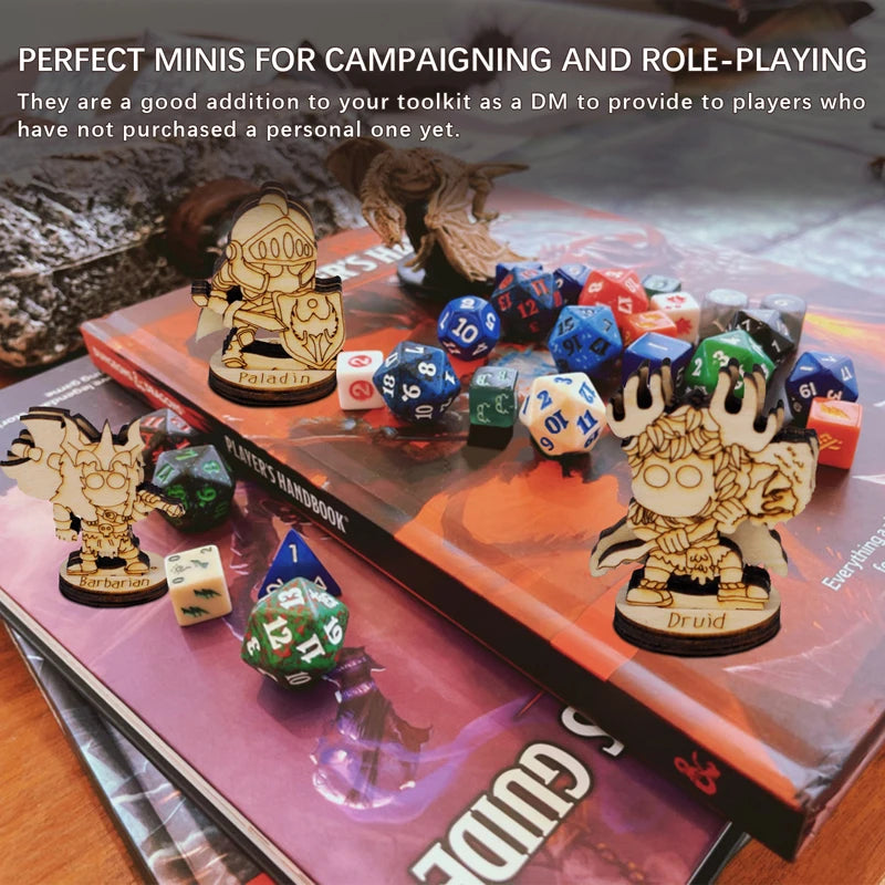 DND Fantasy Miniatures 14 classes de personnages mignons, ensemble de figurines découpées au laser en bois 2.5D, échelle 28 mm