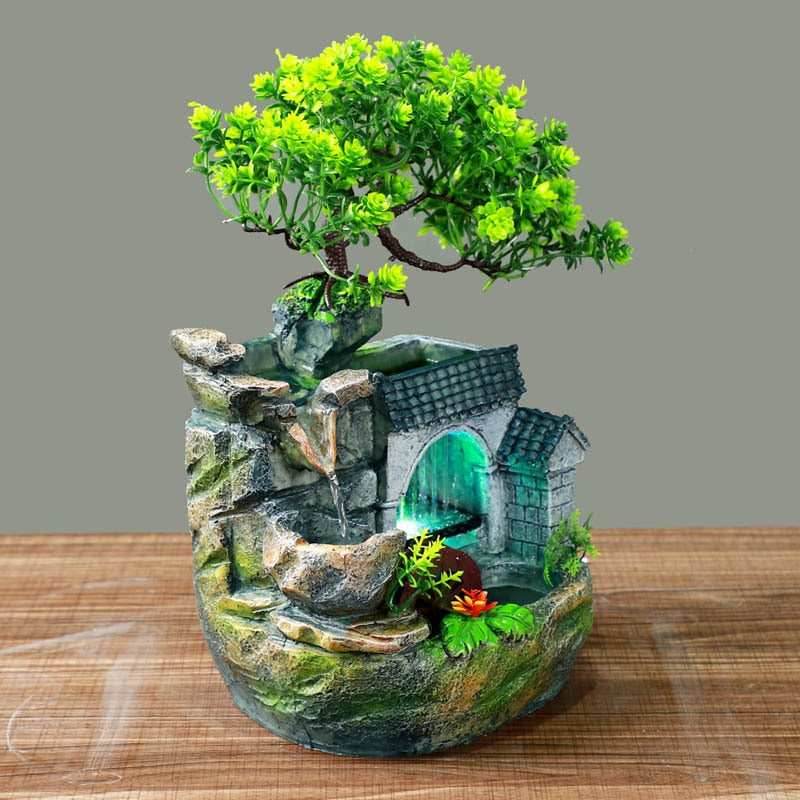 Rockery Tabletop Waterfall Bonsai Tree Fountain - US