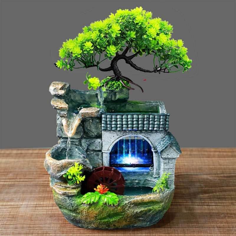 Rockery Tabletop Waterfall Bonsai Tree Fountain - US