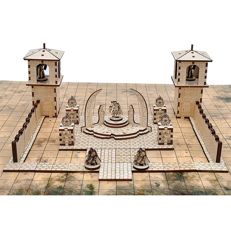 Altar demoníaco D&amp;D con 4 pilares de calavera y 1 protector Madera en miniatura Corte láser Escala de 28 mm Terreno de juego de guerra modular