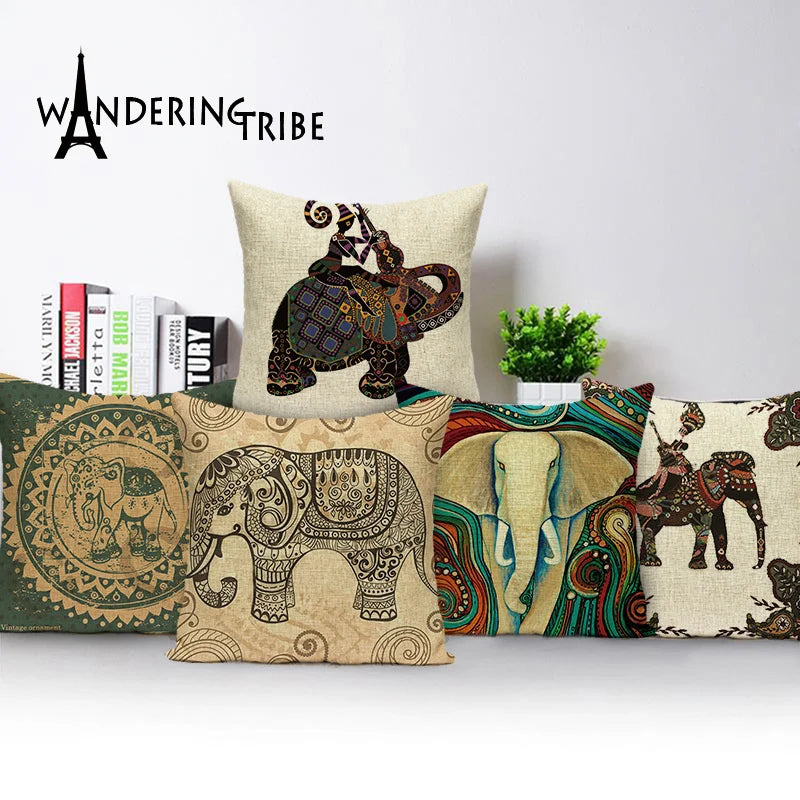 Lovely India Cushion Cover Ethnic Morocco Elephant Car Pillow Cases Sofa Linen Kussens Woondecoratie Animal Pillowcase Covers
