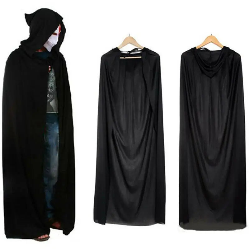 Halloween Loose Hooded Cape Adult Women Men Unisex Long Cloak Black Costume Dress Coats Gifts