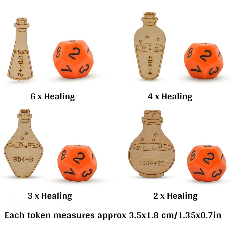 Healing Potion Tokens Set of 21 Wood Laser Cut and Etched DND Accessories for Dungeons and Dragons 5th Edition
