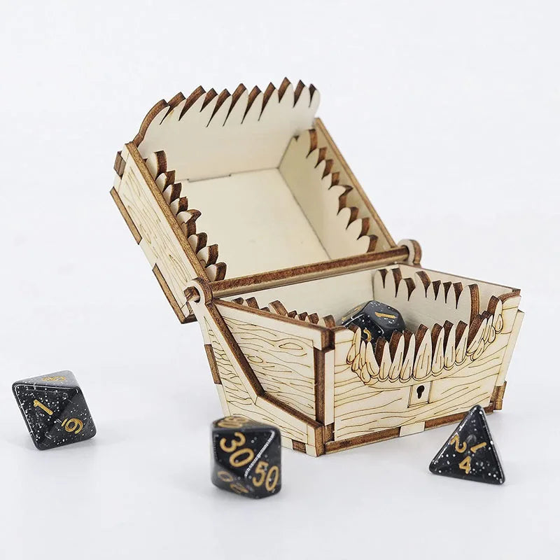 DND Mimic Chest Dice Jail Prison  Wood Laser Cut and Etched Dice Storage Box