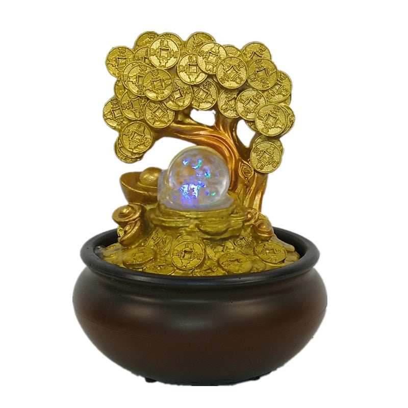 Creative Resin Gold Money Tree Water Fountain With LED - US
