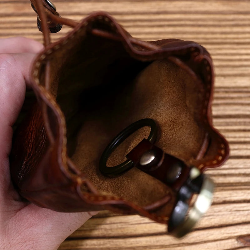 Porte-monnaie en cuir véritable pour femmes et hommes, Vintage, fait à la main, petit sac de rangement de poche à cordon avec porte-clés et porte-cartes