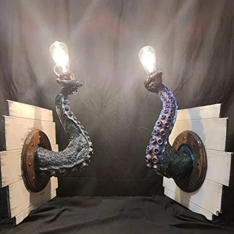 Lampe électrique rétro en forme de poulpe, tentacule de monstres avec ampoules suspendues au mur, support de lampe, statues pour la décoration