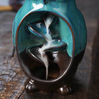 Ceramic Owl Waterfall Animal Backflow Incense Burner - Blue