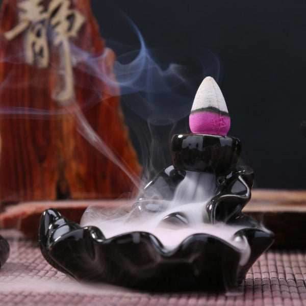 Lotus Leaf Waterfall Backflow Incense Burner - Black