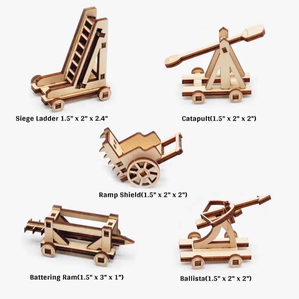 D&D Siege Equipment Pack Wooden Medieval War Machine Siege Ladder, Ballista, Catapult, Battering Ram and Ramp Shield Miniature T