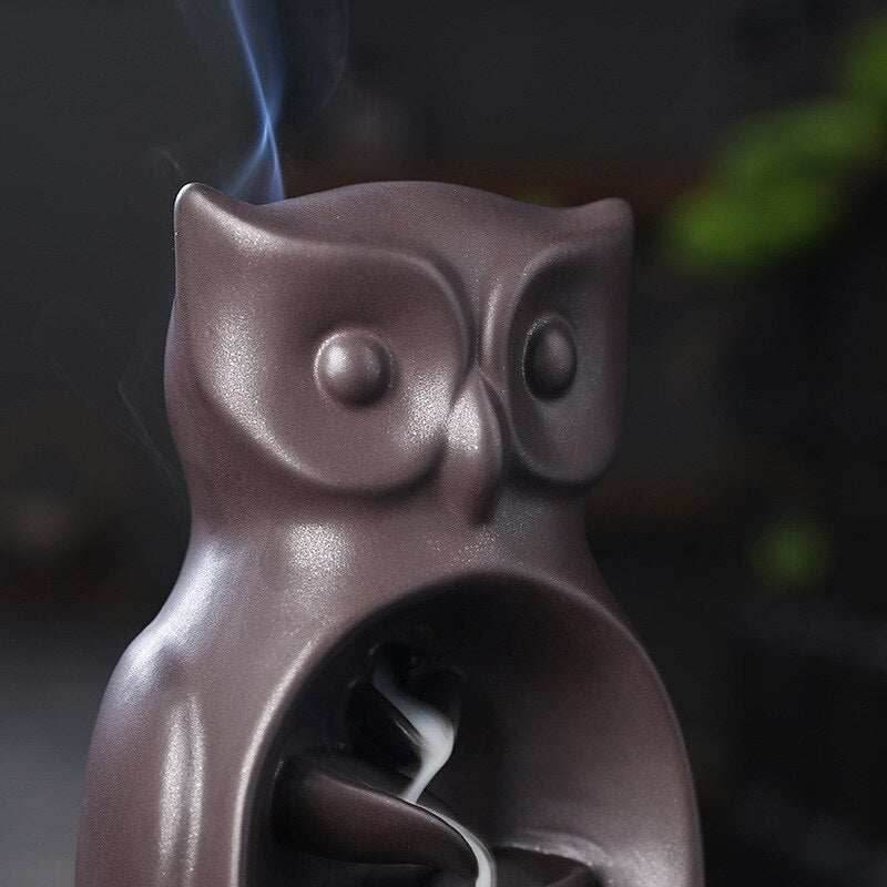 Ceramic Owl Waterfall Animal Backflow Incense Burner - Blue