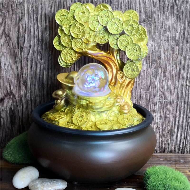 Creative Resin Gold Money Tree Water Fountain With LED - US