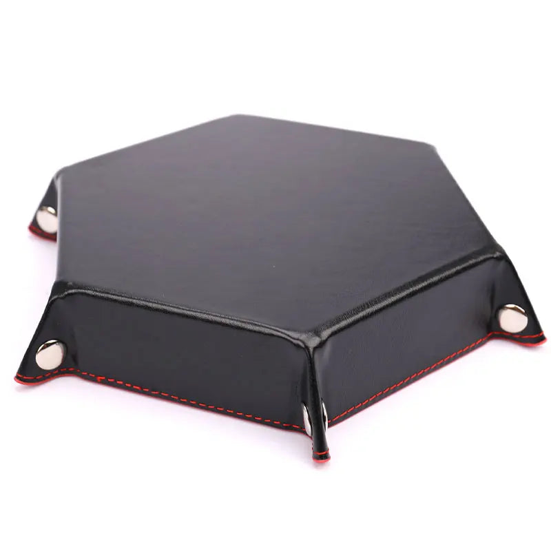 Caja de bandeja para dados plegable de cuero PU, bandeja cuadrada hexagonal plegable para monedas, juego de dados en 6 colores