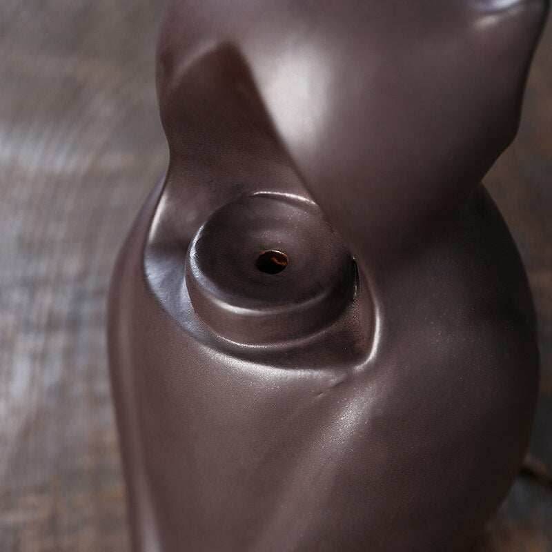Ceramic Owl Waterfall Animal Backflow Incense Burner - Blue