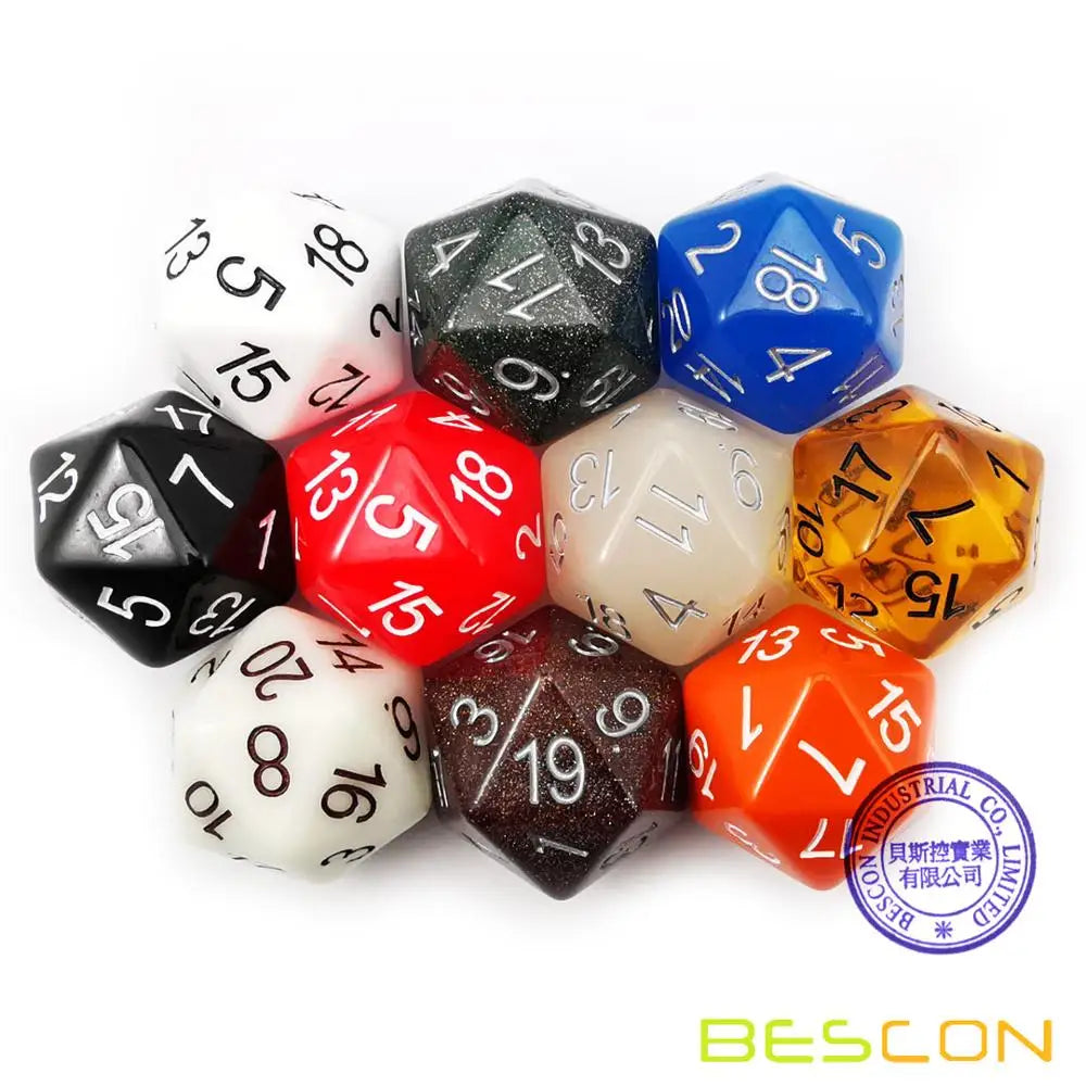 Bescon Jumbo D20 38MM, Big Size 20 Sides Dice 1.5 inch, Big 20 Faces Cube in Solid, Glitter,