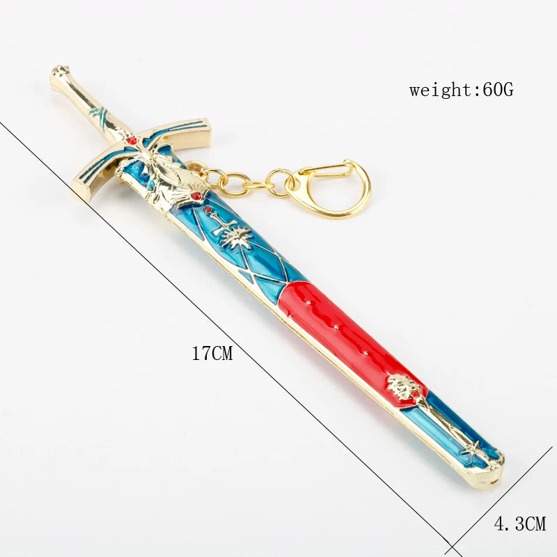 dongsheng FATE Stay Night Saber Keychain Excalibur Morgan Metal Sword Key Chain Ring For Men Car Women Bag Jewelry Chaveiro