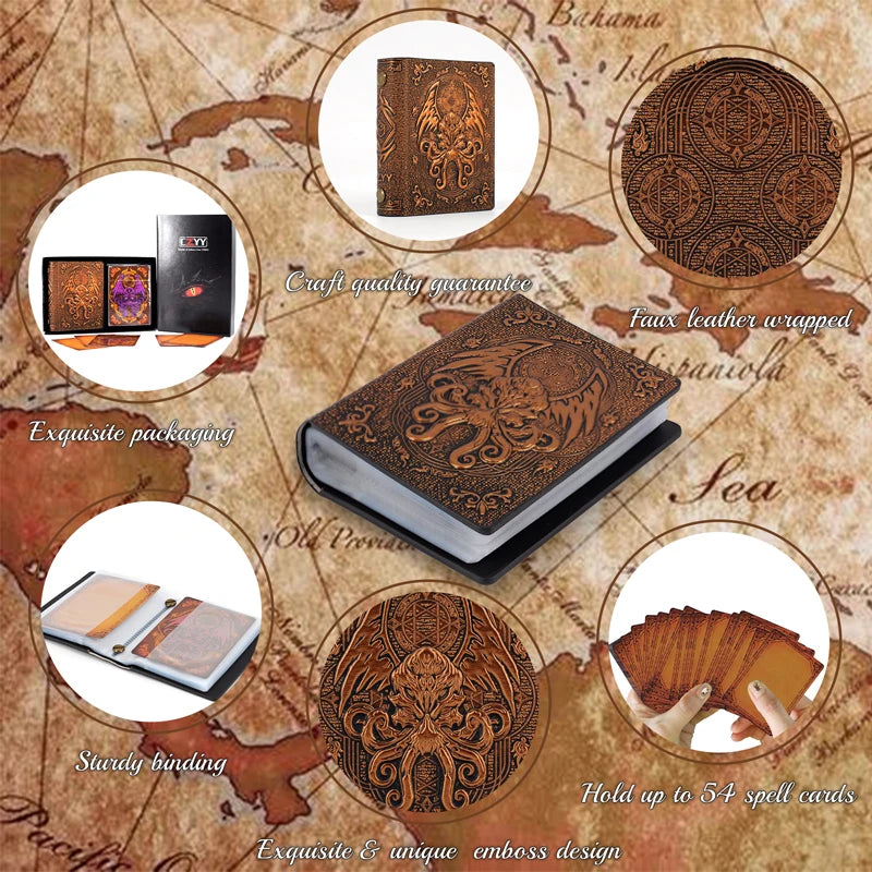 DND Spellcard Holder Cthulhu Embossed Hard Cover Spellbook Deck Case with 54 Blank Cards Tabletop Gaming Accessories