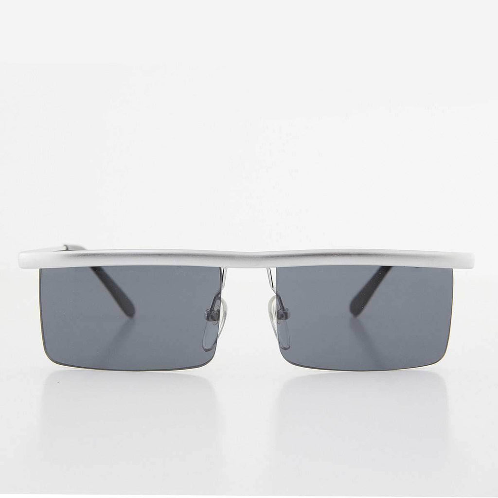 Futuristic Metal Rectangular Rimless Steampunk Vintage Sunglass - Hans - Silver / Gray Lens