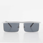 Futuristic Metal Rectangular Rimless Steampunk Vintage Sunglass - Hans - Silver / Gray Lens