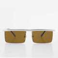 Futuristic Metal Rectangular Rimless Steampunk Vintage Sunglass - Hans - Silver / Brown Lens