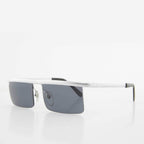 Futuristic Metal Rectangular Rimless Steampunk Vintage Sunglass - Hans - Silver / Brown Lens