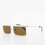 Futuristic Metal Rectangular Rimless Steampunk Vintage Sunglass - Hans - Silver / Brown Lens