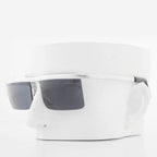 Futuristic Metal Rectangular Rimless Steampunk Vintage Sunglass - Hans - Silver / Brown Lens