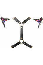 Black Faux Leather & Rainbow Holo Butterfly Wing Harness