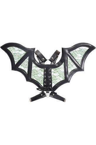 Black/Green Faux Leather & Lace Wing Harness